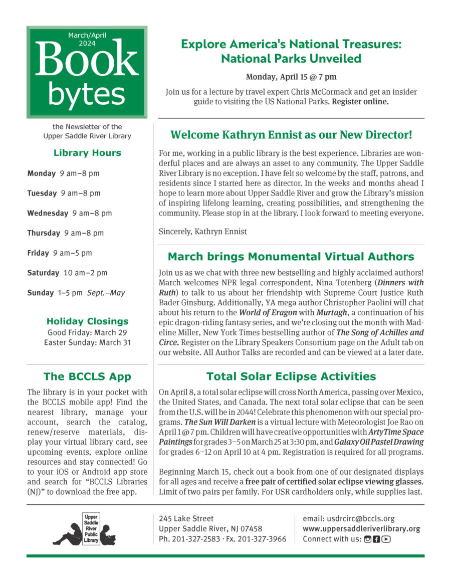 front page of Library Newsletter