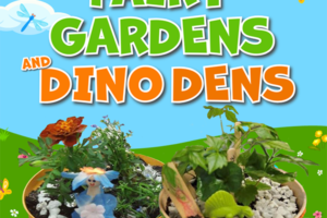 planter garden with dinosaur figures