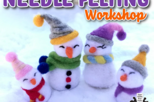 felt snowpeople family wearing colorful scarves