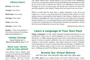 front cover to the Spring Library Newsletter with text and logos
