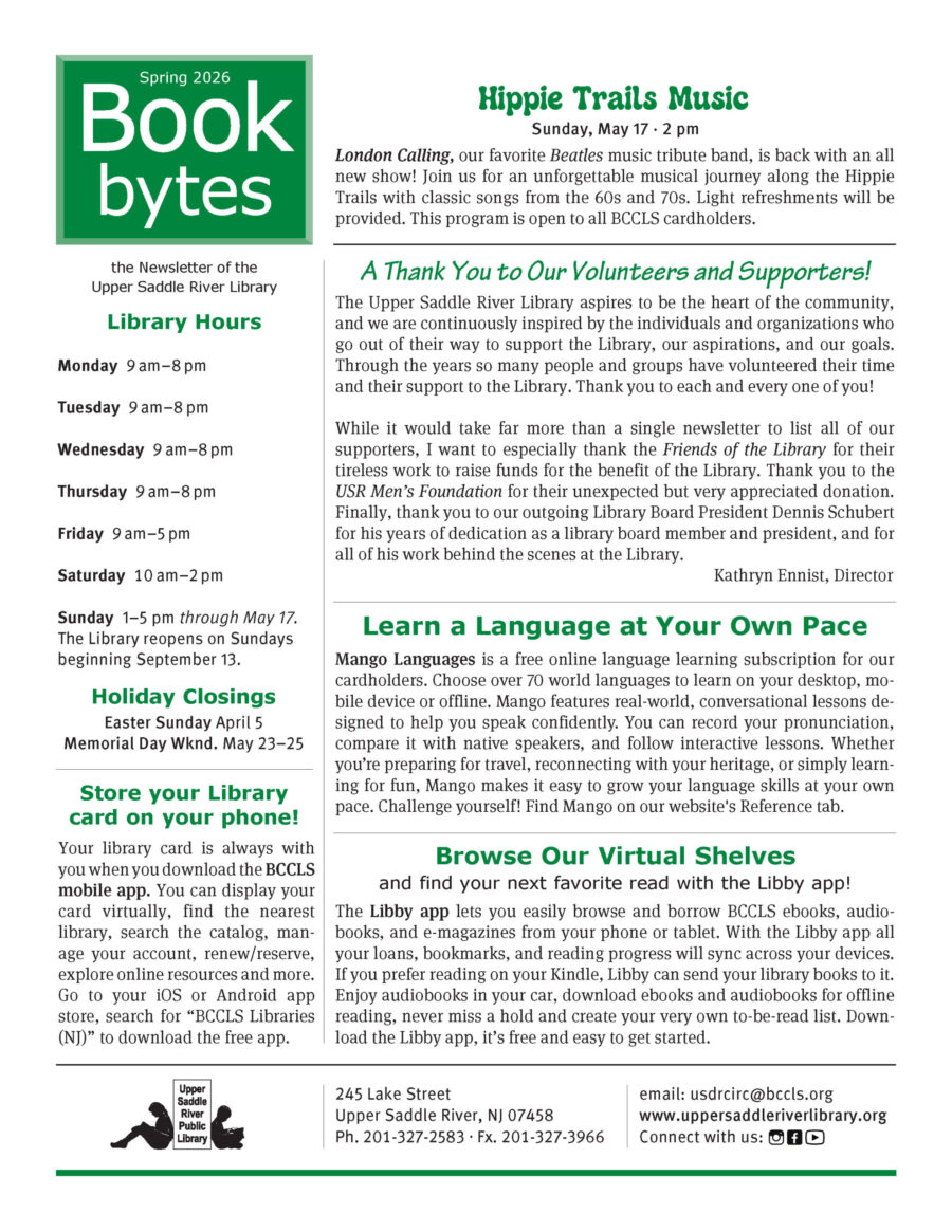 front cover to the Spring Library Newsletter with text and logos