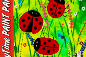 painted lady bugs with flowers and grass and decorative text