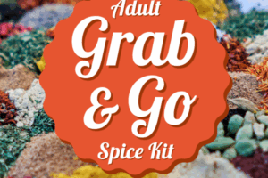 multi colored piles of spices with decorative text