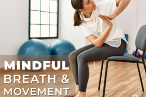Woman seated in chair in prayer pose