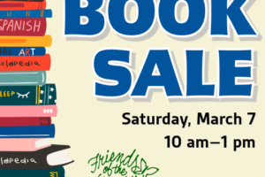 stack of books with decorative text