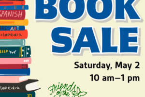 stack of books with decorative text