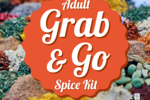 piles of colorful spices with decorative text
