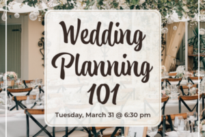 Wedding reception decorated tables with decorative text