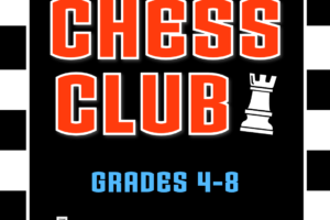 black and white chess board with chess pieces and decorative text