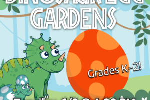 cartoon dinosaurs with large eggs and flowers