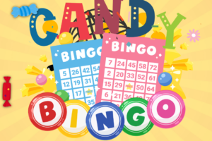 bingo cards with markers and candy