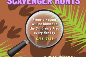 magnifying glass with palm leaves and paw prints