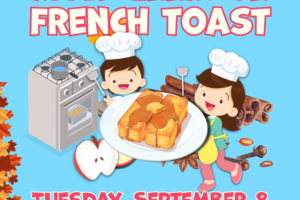 cartoon kids with oversized plate of French toast
