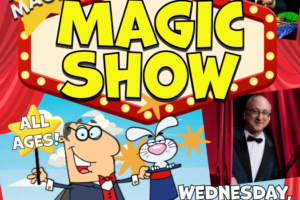 Cartoon Magician and rabbit in a hat