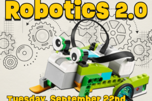Robotice dog with gears and decorative text