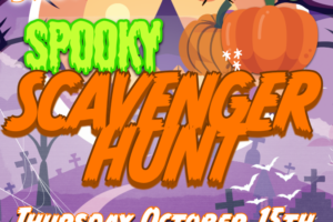 decorative text and spooky night with bats , spiders and pumpkins