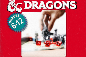 dice, game pieces and hands and decorative text