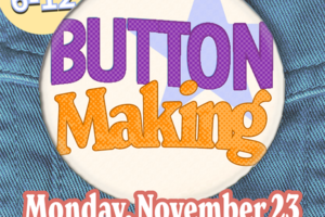 button on jeans and decorative text
